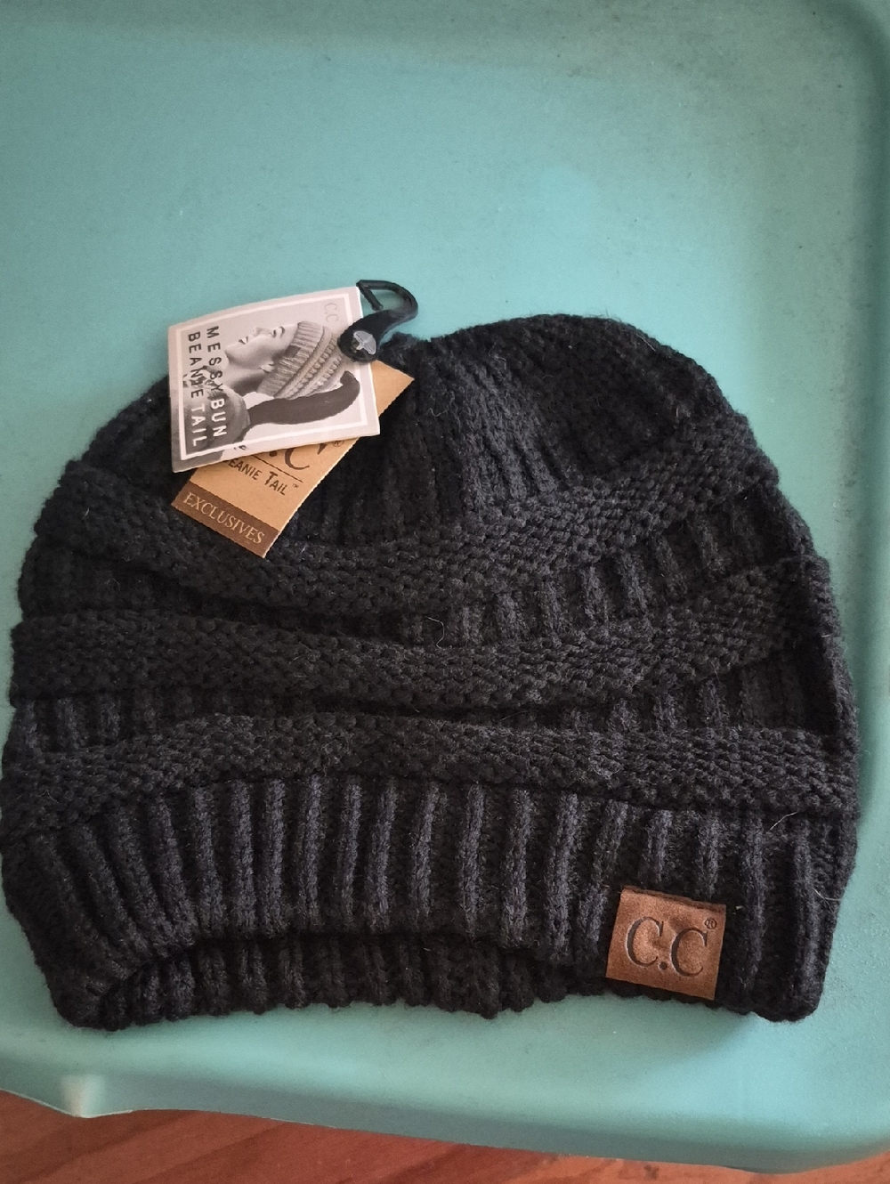 C.C Black Ribbed & Cable Knit Beanie